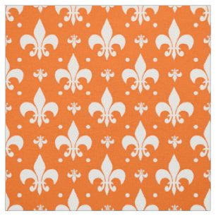 Orange Background Fleur-de-lis Pattern Design Fabric