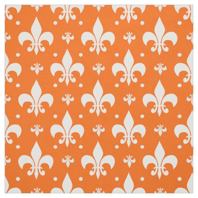 Orange Background Fleur-de-lis Pattern Design  Fabric (Swatch)