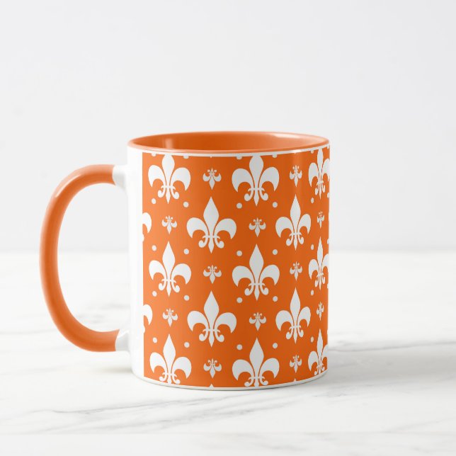 Orange Background Fleur-de-lis Pattern Design  Mug (Left)