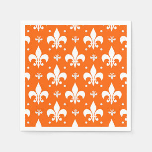 Orange Background Fleur-de-lis Pattern Design  Napkin