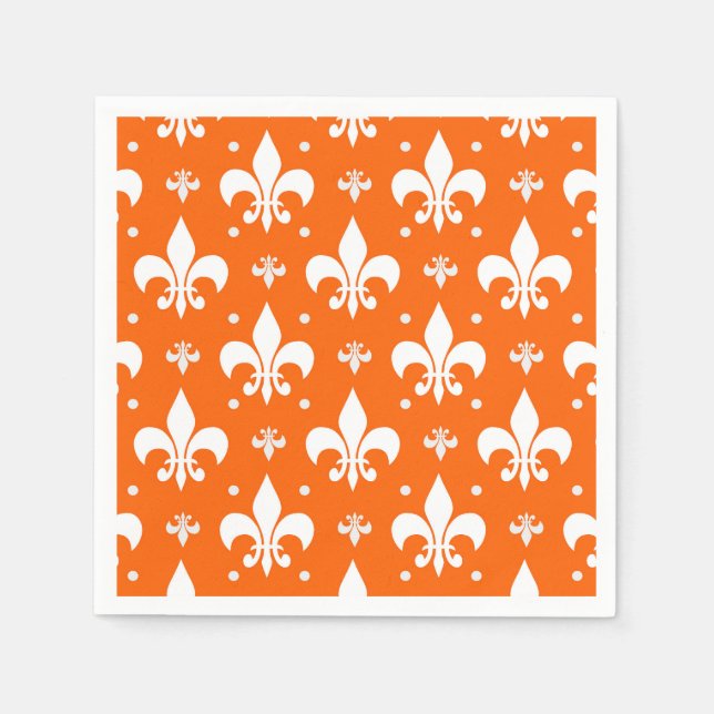 Orange Background Fleur-de-lis Pattern Design  Napkin (Front)