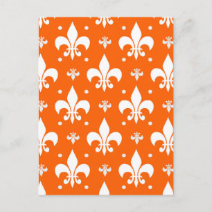 Orange Background Fleur-de-lis Pattern Design Postcard