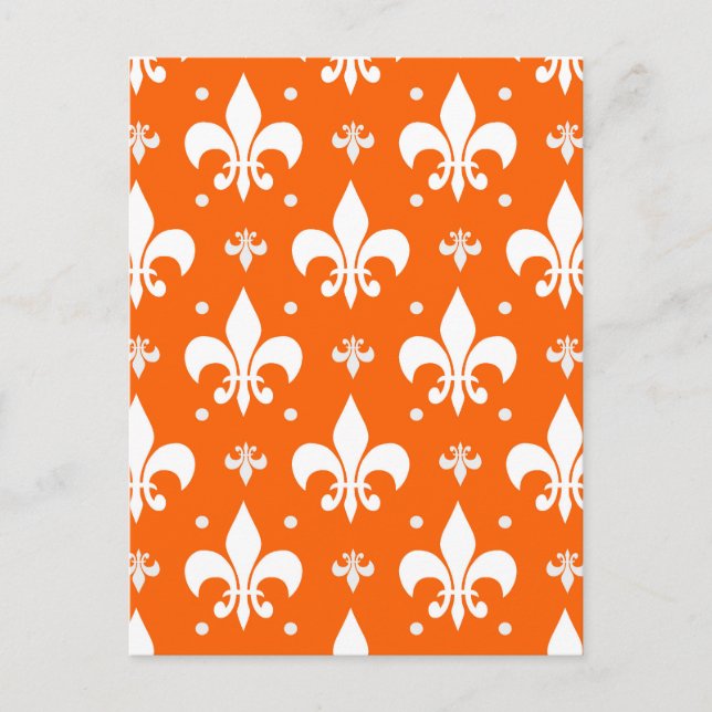 Orange Background Fleur-de-lis Pattern Design  Postcard (Front)