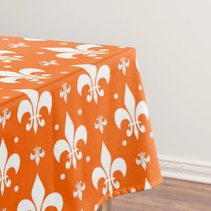 Orange Background Fleur-de-lis Pattern Design  Tablecloth