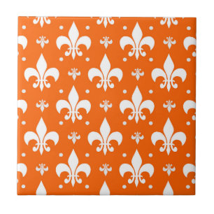 Orange Background Fleur-de-lis Pattern Design Tile