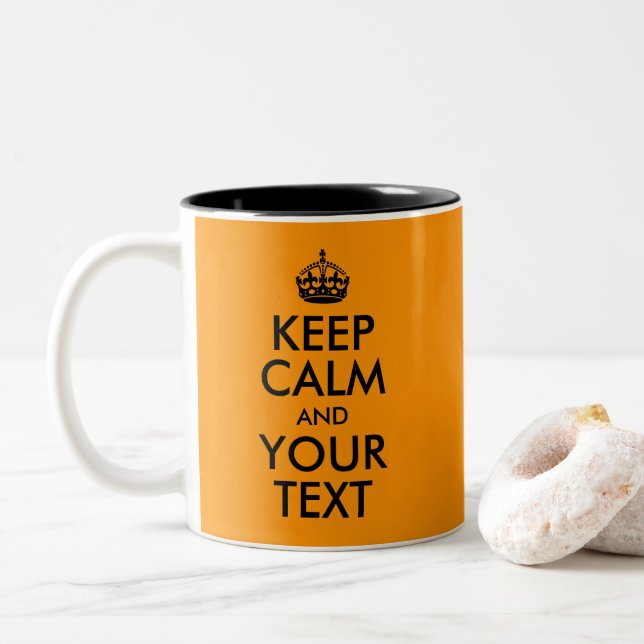 Orange Background Keep Calm and Your Text Two-Tone Coffee Mug (With Donut)