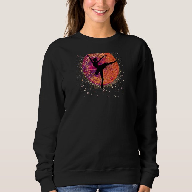 Orange Ballet Dancer Dancing Silhouette Funky Wome Sweatshirt (Front)