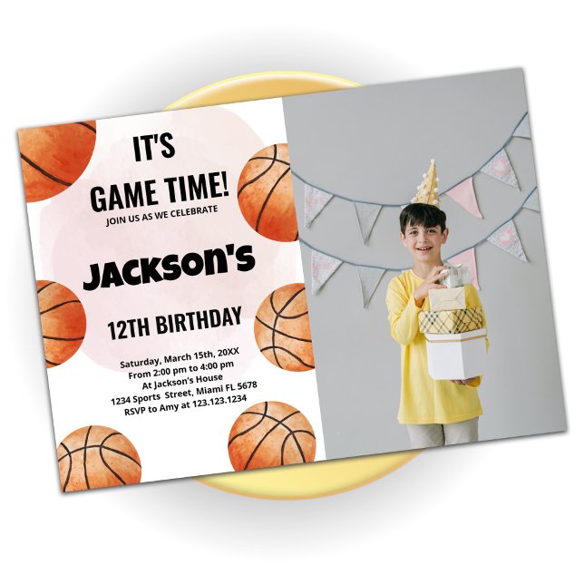 Orange Balls Basketball Birthday Invitations photo (Creator Uploaded)