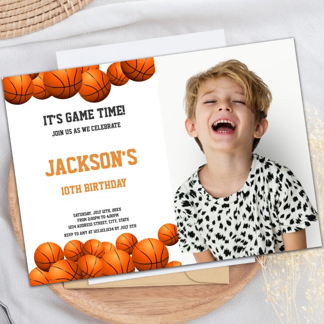 Orange Balls Basketball Invitations with Photo (Orange balls Basketball Invitations with photo)