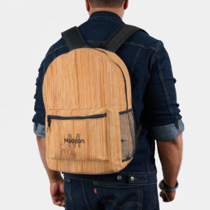 Orange bamboo wood print custom Monogram Printed Backpack