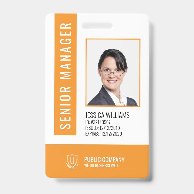 Orange Barcode Staff Employee ID Badge (Front)