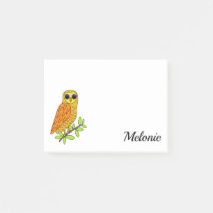 Orange Barn Owl Monogrammed Name 4 x 3 Post-it Notes