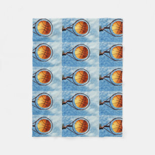 Orange Basketball And Hoop, Fleece Blanket