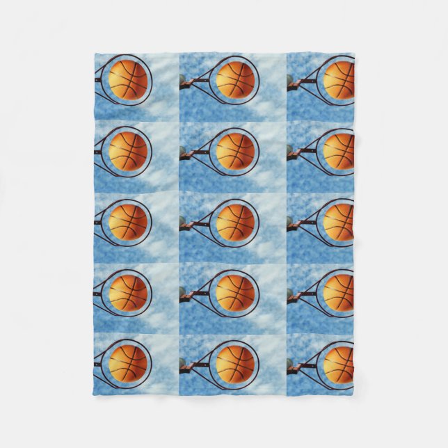 Orange Basketball And Hoop, Fleece Blanket (Front)