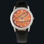 Orange Basketball Athletic Watch<br><div class="desc">Orange basketball background for athletic basketball fan is customised with personal name and bold,  blocky numerals.</div>