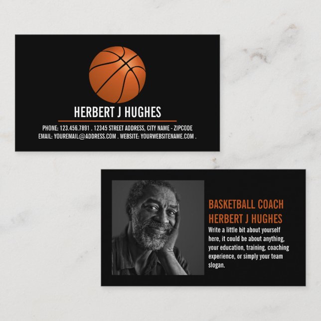 Orange Basketball, Basketball Player, Coach, Photo Business Card (Front/Back)