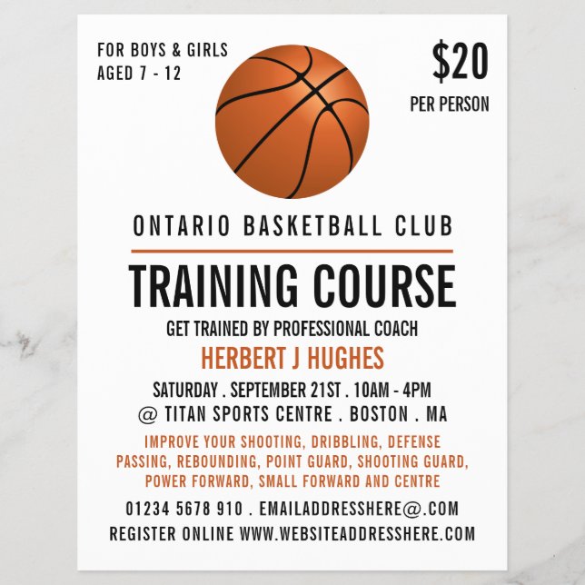 Orange Basketball, Basketball Training Course Flyer (Front)