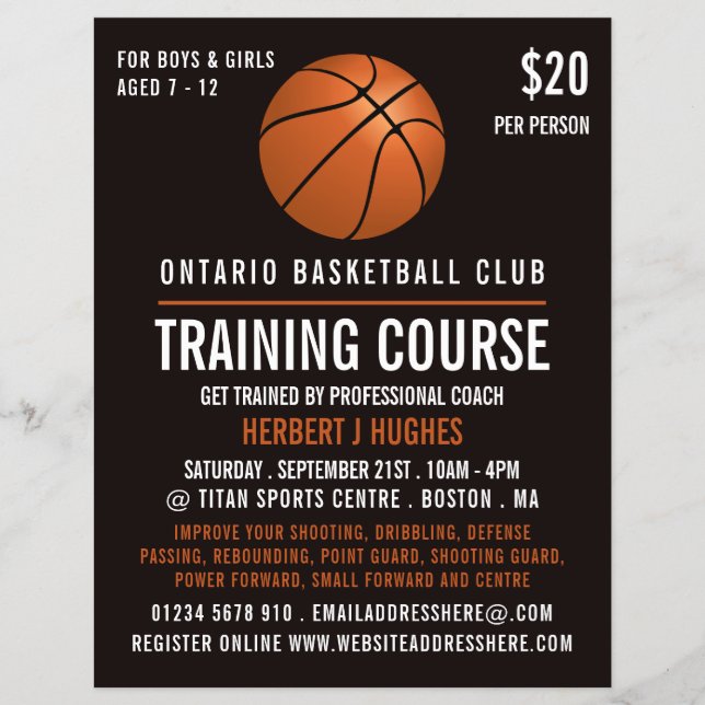 Orange Basketball, Basketball Training Course Flyer (Front)