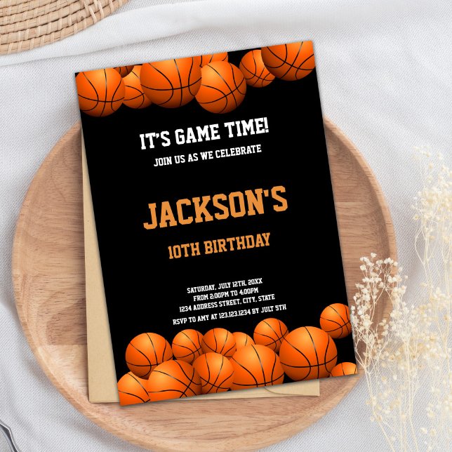 Orange Basketball Birthday Invitation (Orange Balls with black background Basketball Invitation)