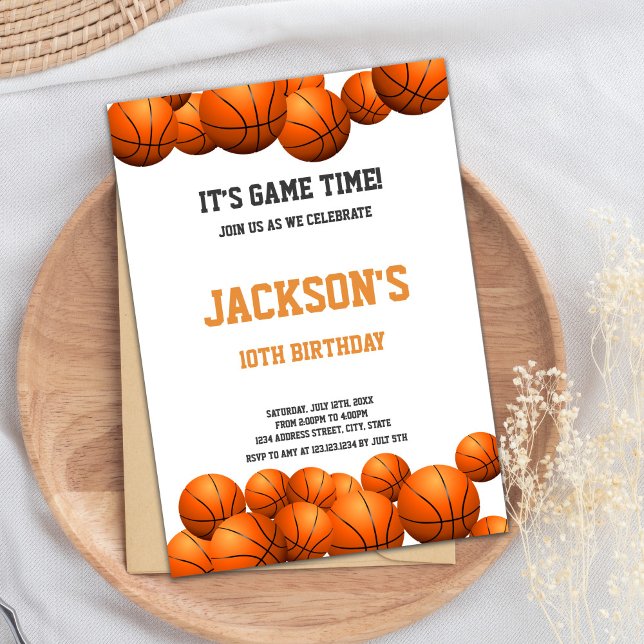 Orange Basketball Birthday Invitation (Orange balls Basketball Invitations)