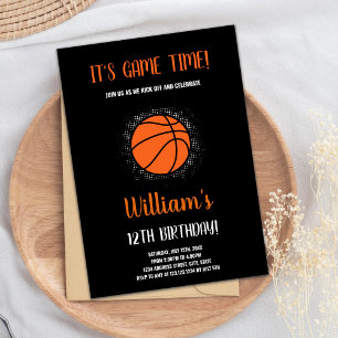 Orange Basketball Birthday Invitations