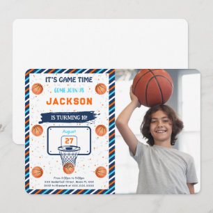 Orange Basketball Birthday Photo Invitation