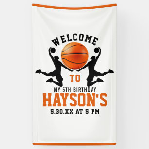 orange basketball Boy 5TH Birthday Party Banner
