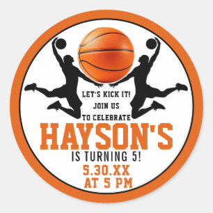 orange basketball Boy 5TH Birthday Party Classic Round Sticker