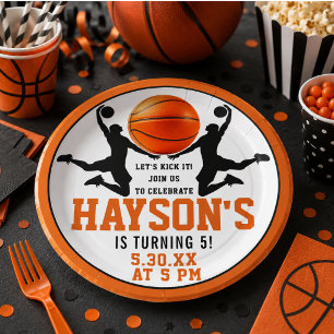 orange basketball Boy 5TH Birthday Party Paper Plate