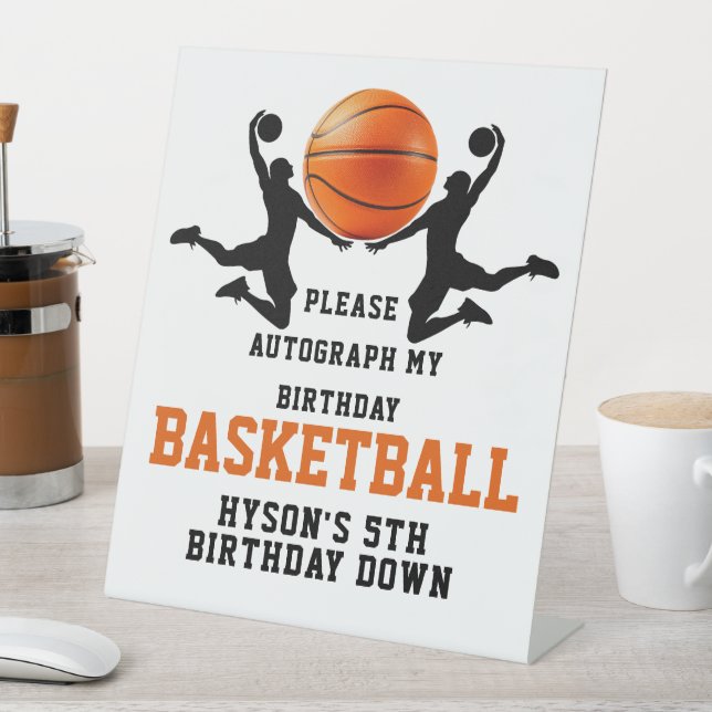 orange basketball Boy 5TH Birthday Party Pedestal Sign (In SItu)