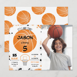 Orange basketball Photo Invitation