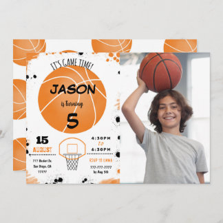 Orange basketball Photo Invitation