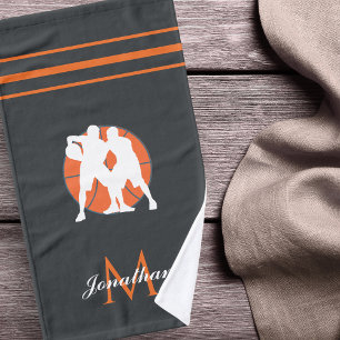 Orange Basketball Player or Coach Gift Custom Name Hand Towel