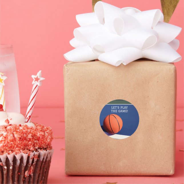 Orange basketball sports classic round sticker (Party)