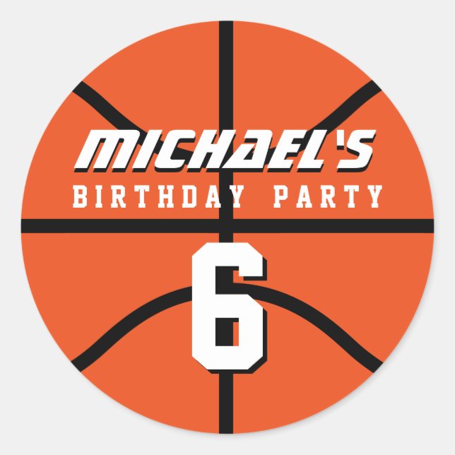 Orange Basketball Sticker Sports Birthday Party (Front)