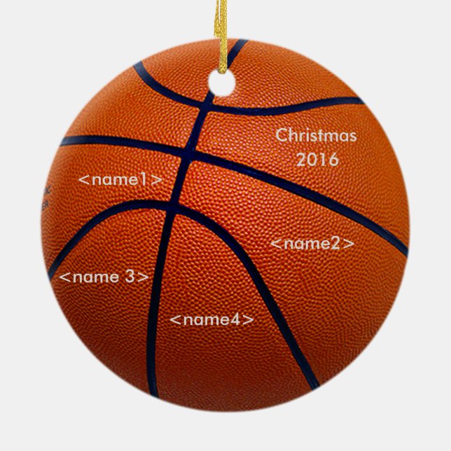 Orange Basketball with names Ceramic Tree Decoration (Back)