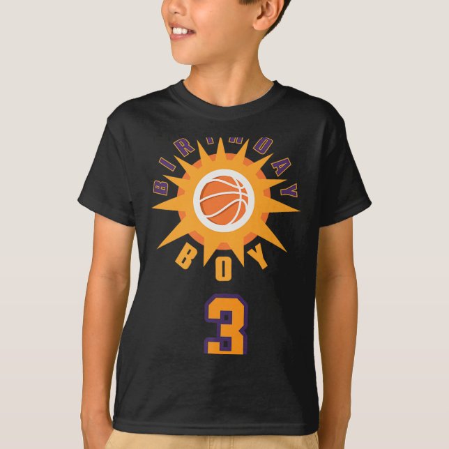 Orange Basketball With Sunbeam 3 Years Old Birthda T-Shirt (Front)