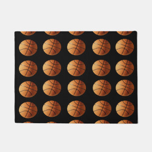 Orange Basketballs On Black, Doormat