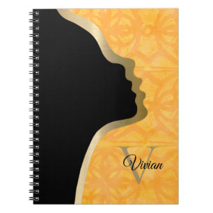 Orange Batik Black And Gold Face Name Notebook