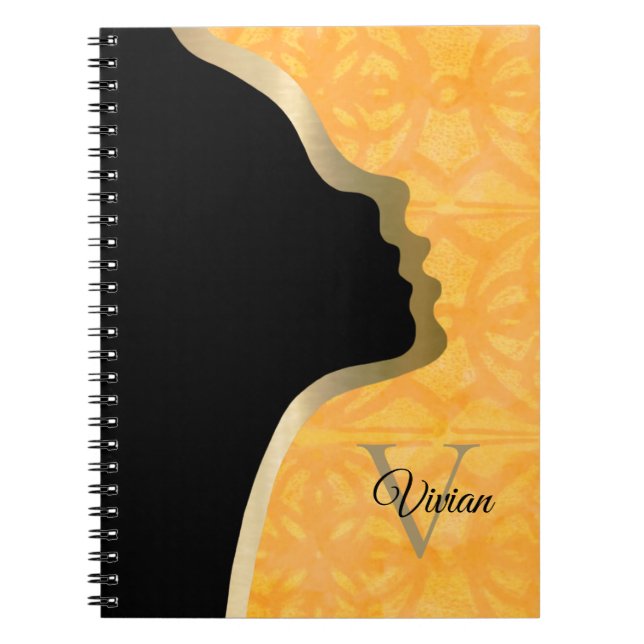 Orange Batik Black And Gold Face Name Notebook (Front)