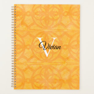 Orange Batik Elegant Monogram Name Planner
