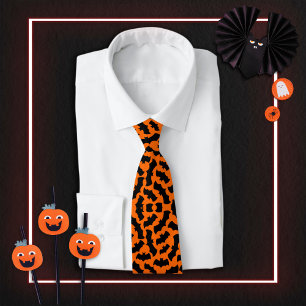 Orange Bats Halloween Spooky Vampire Pattern Tie