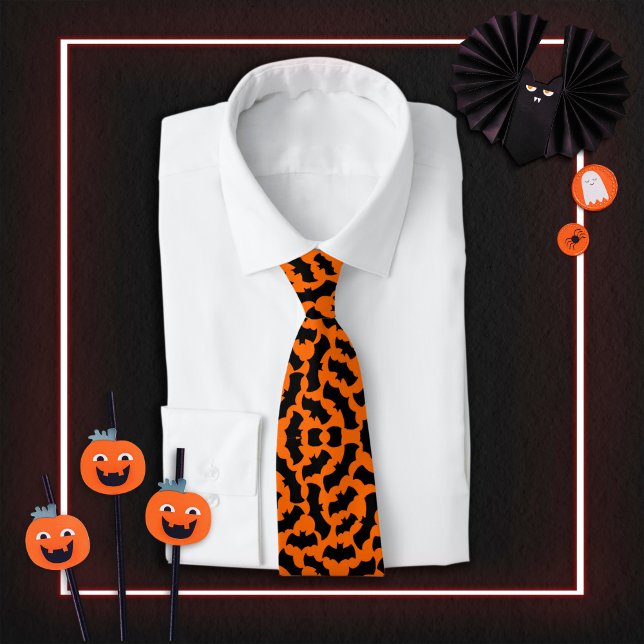 Orange Bats Halloween Spooky Vampire Pattern Tie (Creator Uploaded)
