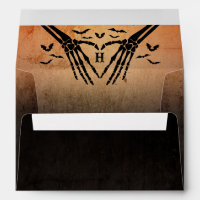 Orange Bats Skeleton Heart Goth Halloween Wedding