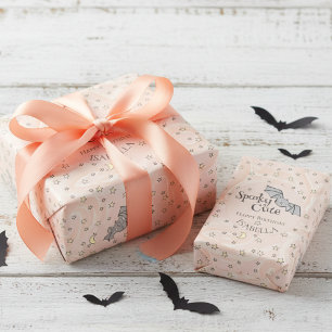 Orange Batty, Stars & Moons Spooky Cute Wrapping Paper