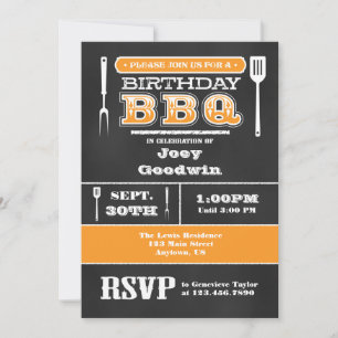 Orange BBQ Birthday Chalkboard Invitation