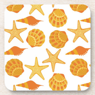 Orange Beach Shell Pattern Coaster