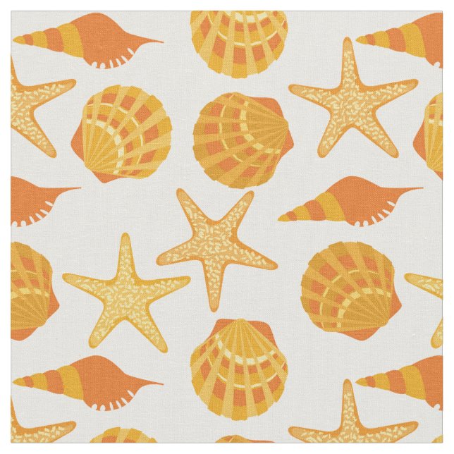 Orange Beach Shell Pattern Fabric (Close Up)