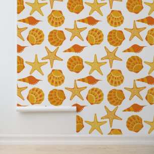 Orange Beach Shell Pattern Wallpaper