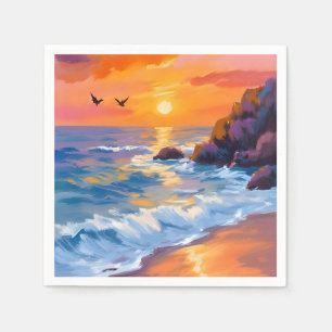 Orange Beach Sunset Coastal Painting Napkin